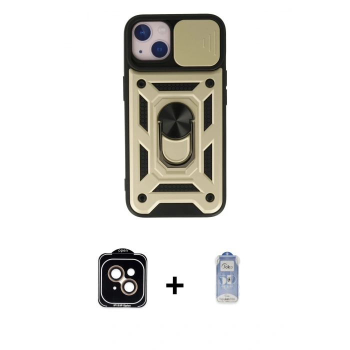 MARSİLYAN™- iPhone 15 Kılıf Ahenk Klasik - Siyah Joko Magic 5D Cam + PVD Metal Kamera Lens - TU