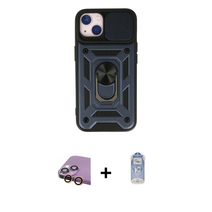 MARSİLYAN™- iPhone 15 Kılıf Ahenk Klasik - Siyah Joko Magic 5D Cam + Raze Metal Kamera Lens - SI