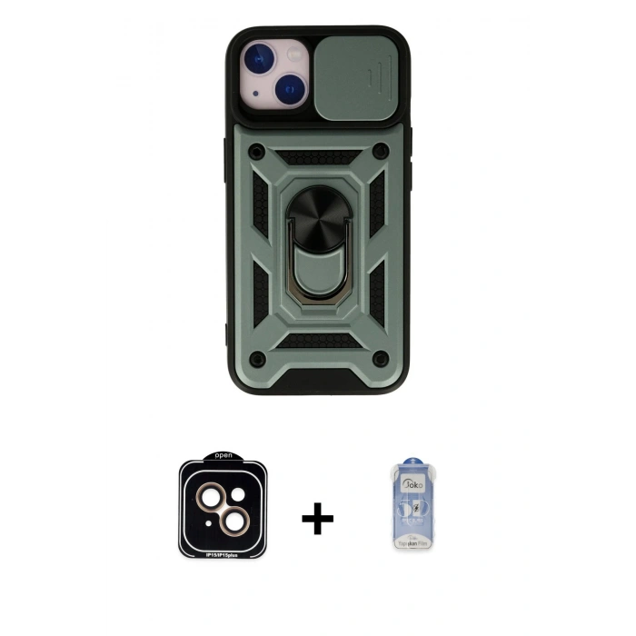 MARSİLYAN™- iPhone 15 Kılıf Ahenk Klasik - Siyah Joko Magic 5D Cam + PVD Metal Kamera Lens - TU