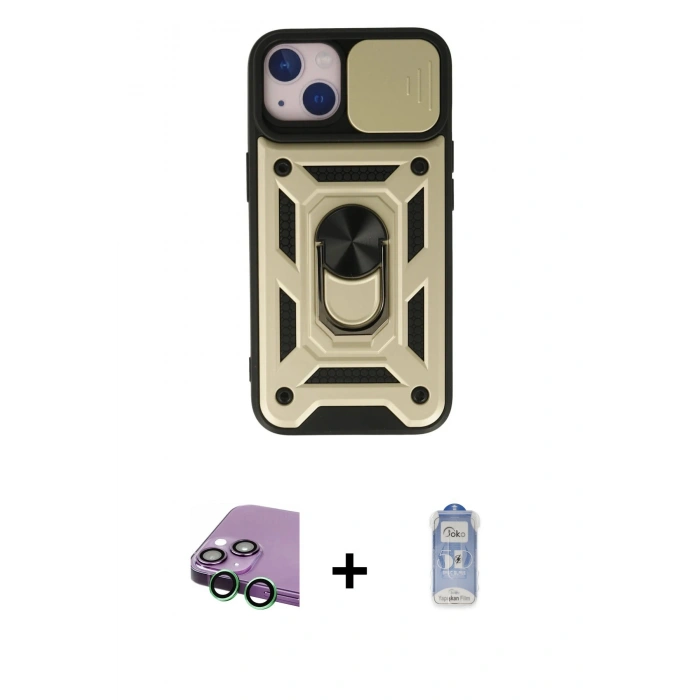 MARSİLYAN™- iPhone 15 Kılıf Ahenk Klasik - Siyah Joko Magic 5D Cam + Raze Metal Kamera Lens - YL