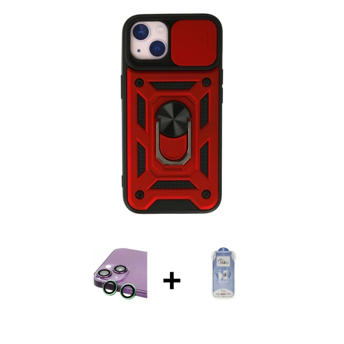 MARSİLYAN™- iPhone 15 Kılıf Ahenk Klasik - Siyah Joko Magic 5D Cam + Raze Metal Kamera Lens - YL
