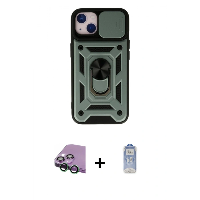 MARSİLYAN™- iPhone 15 Kılıf Ahenk Klasik - Siyah Joko Magic 5D Cam + Raze Metal Kamera Lens - YL