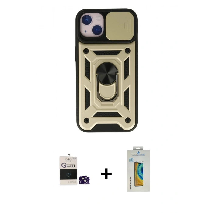 MARSİLYAN™- iPhone 15 Kılıf Ahenk Klasik - Siyah Polymer Nano Ekran Koruyucu + Bilvis Titan Kamera Lens - PE