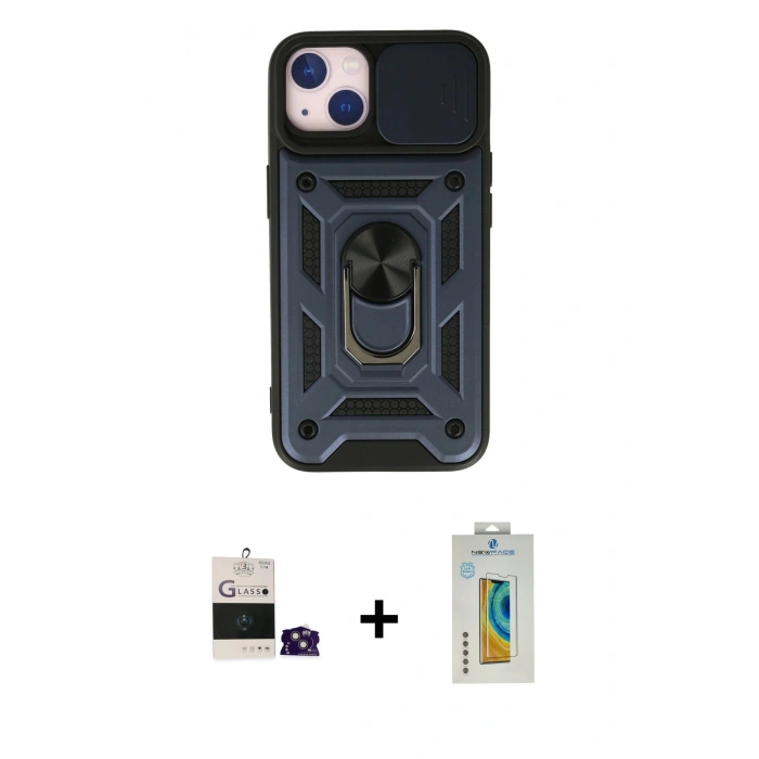 MARSİLYAN™- iPhone 15 Kılıf Ahenk Klasik - Siyah Polymer Nano Ekran Koruyucu + Bilvis Titan Kamera Lens - PE