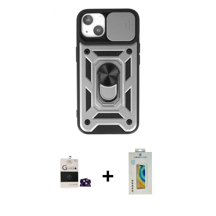 MARSİLYAN™- iPhone 15 Kılıf Ahenk Klasik - Siyah Polymer Nano Ekran Koruyucu + Bilvis Titan Kamera Lens - PE