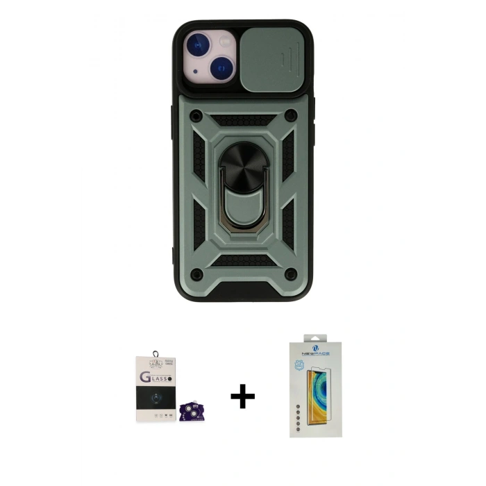 MARSİLYAN™- iPhone 15 Kılıf Ahenk Klasik - Siyah Polymer Nano Ekran Koruyucu + Bilvis Titan Kamera Lens - YL
