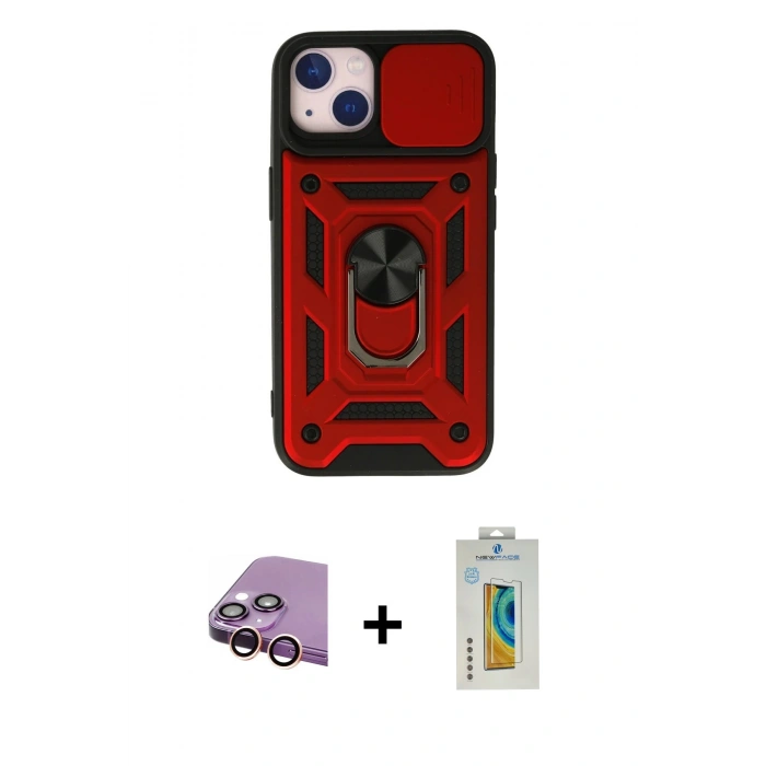 MARSİLYAN™- iPhone 15 Kılıf Ahenk Klasik - Siyah Polymer Nano Ekran Koruyucu + Raze Metal Kamera Lens - PE