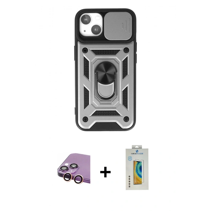 MARSİLYAN™- iPhone 15 Kılıf Ahenk Klasik - Siyah Polymer Nano Ekran Koruyucu + Raze Metal Kamera Lens - PE