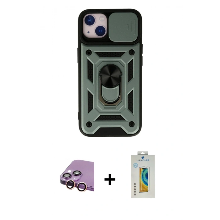 MARSİLYAN™- iPhone 15 Kılıf Ahenk Klasik - Siyah Polymer Nano Ekran Koruyucu + Raze Metal Kamera Lens - PE