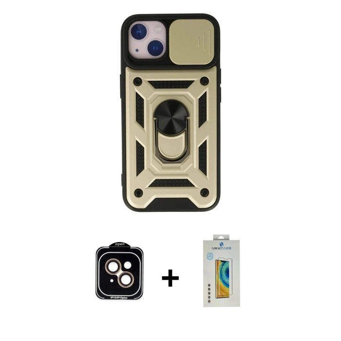 MARSİLYAN™- iPhone 15 Kılıf Ahenk Klasik - Siyah Polymer Nano Ekran Koruyucu + PVD Metal Kamera Lens - TU