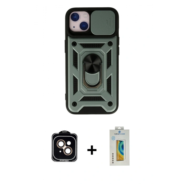MARSİLYAN™- iPhone 15 Kılıf Ahenk Klasik - Siyah Polymer Nano Ekran Koruyucu + PVD Metal Kamera Lens - TU