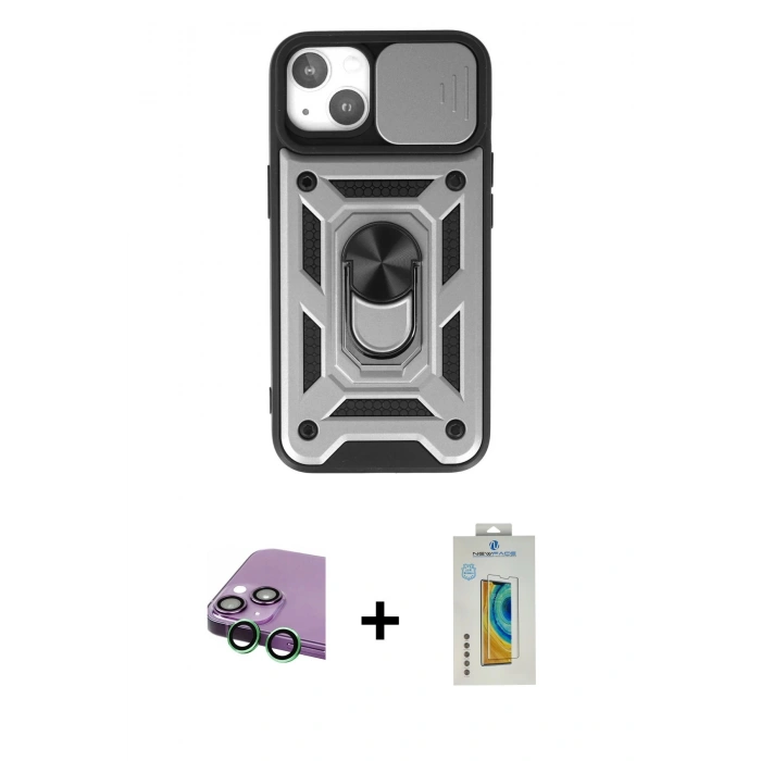 MARSİLYAN™- iPhone 15 Kılıf Ahenk Klasik - Siyah Polymer Nano Ekran Koruyucu + Raze Metal Kamera Lens - YL