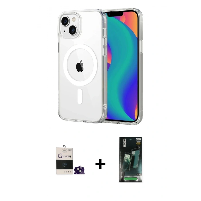 MARSİLYAN™- iPhone 15 Kılıf Ahenk Minimal Serisi - Şeffaf 360 Full Body Arka Koruyucu + Bilvis Titan Kamera Lens - YL