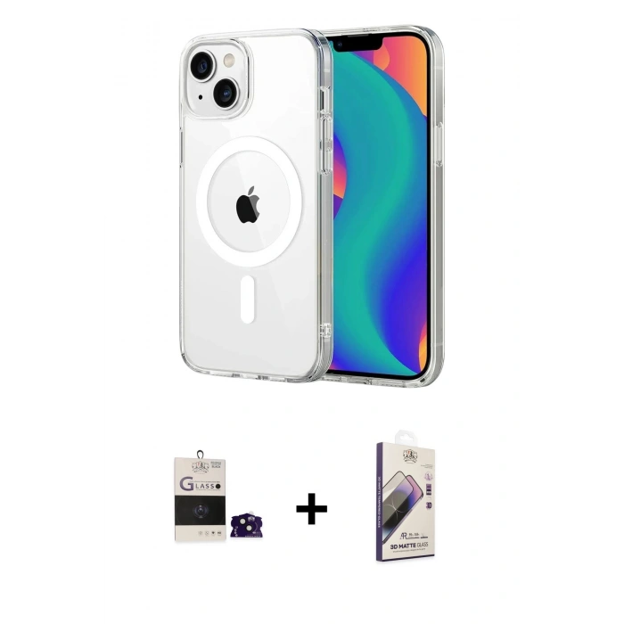 MARSİLYAN™- iPhone 15 Kılıf Ahenk Minimal Serisi - Siyah Bilvis 3D Mat Cam Ekran Koruyucu + Bilvis Titan Kamera Lens - SH