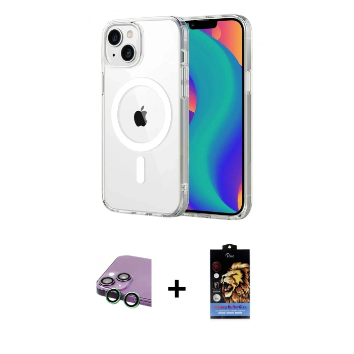 MARSİLYAN™- iPhone 15 Kılıf Ahenk Minimal Serisi - Siyah Buffer Hayalet Cam Ekran Koruyucu + Raze Metal Kamera Lens - YL