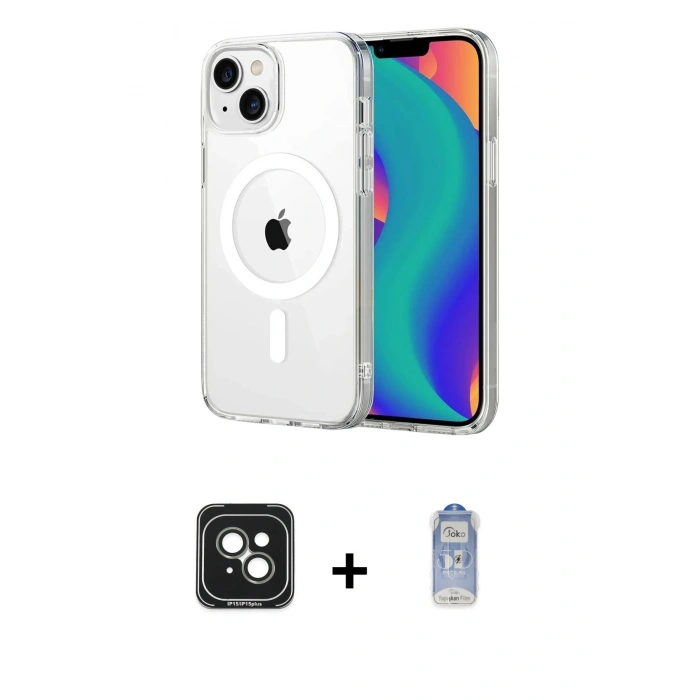 MARSİLYAN™- iPhone 15 Kılıf Ahenk Minimal Serisi - Siyah Joko Magic 5D Cam + PVD Metal Kamera Lens - YL