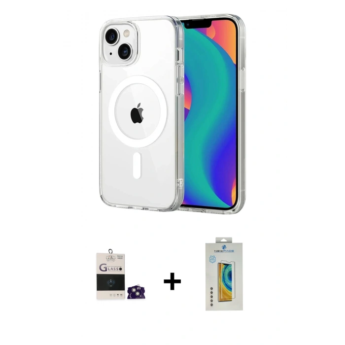 MARSİLYAN™- iPhone 15 Kılıf Ahenk Minimal Serisi - Siyah Polymer Nano Ekran Koruyucu + Bilvis Titan Kamera Lens - YL