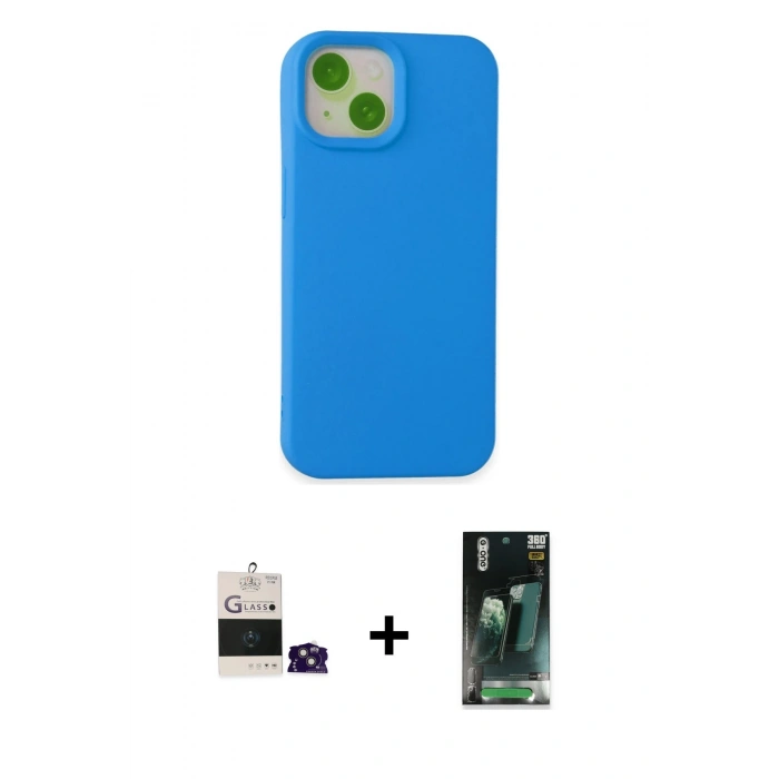 MARSİLYAN™- iPhone 15 Kılıf Ahenk Serisi - Şeffaf 360 Full Body Arka Koruyucu + Bilvis Titan Kamera Lens - PE