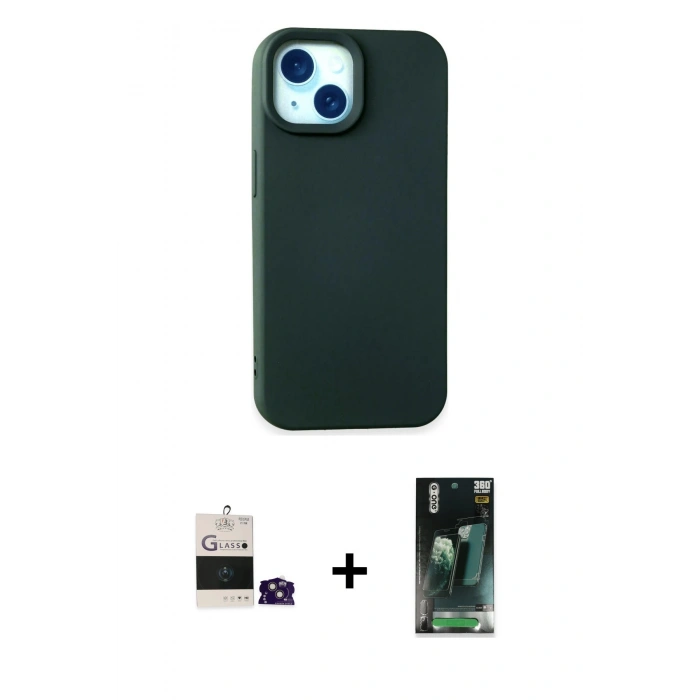 MARSİLYAN™- iPhone 15 Kılıf Ahenk Serisi - Şeffaf 360 Full Body Arka Koruyucu + Bilvis Titan Kamera Lens - PE