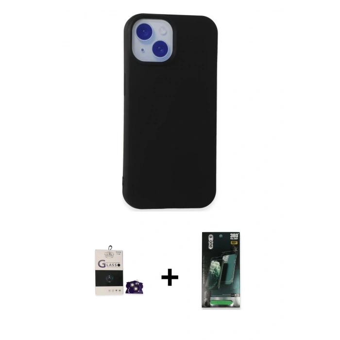 MARSİLYAN™- iPhone 15 Kılıf Ahenk Serisi - Şeffaf 360 Full Body Arka Koruyucu + Bilvis Titan Kamera Lens - PE