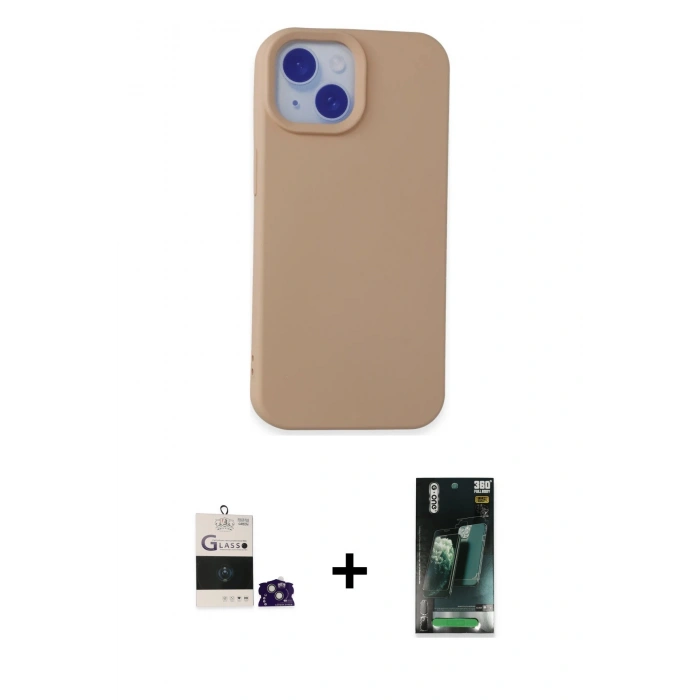 MARSİLYAN™- iPhone 15 Kılıf Ahenk Serisi - Şeffaf 360 Full Body Arka Koruyucu + Bilvis Titan Kamera Lens - YL