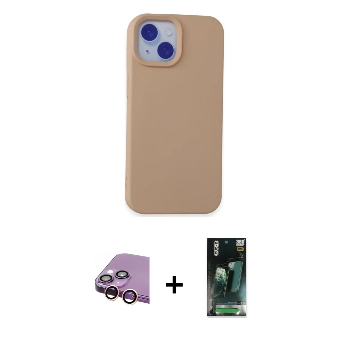 MARSİLYAN™- iPhone 15 Kılıf Ahenk Serisi - Şeffaf 360 Full Body Arka Koruyucu + Raze Metal Kamera Lens - PE