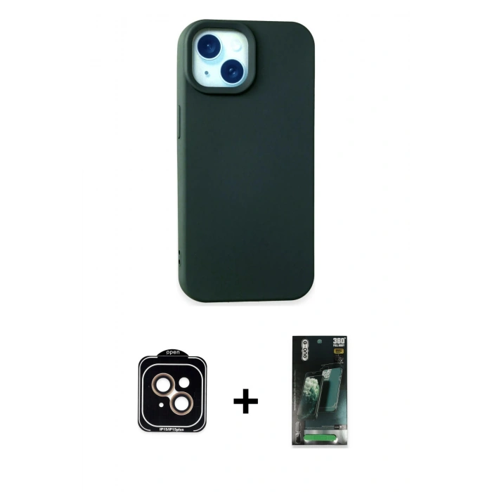 MARSİLYAN™- iPhone 15 Kılıf Ahenk Serisi - Şeffaf 360 Full Body Arka Koruyucu + PVD Metal Kamera Lens - TU