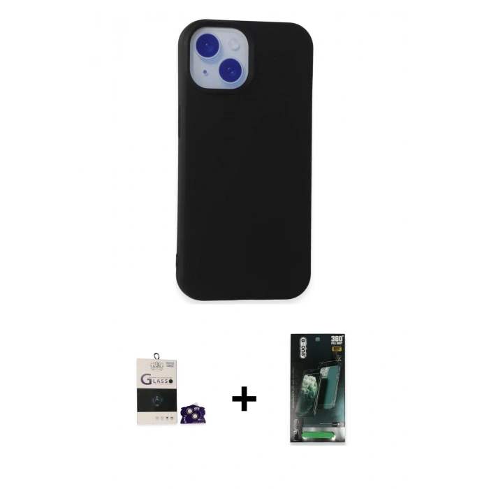 MARSİLYAN™- iPhone 15 Kılıf Ahenk Serisi - Şeffaf 360 Full Body Arka Koruyucu + Bilvis Titan Kamera Lens - YL