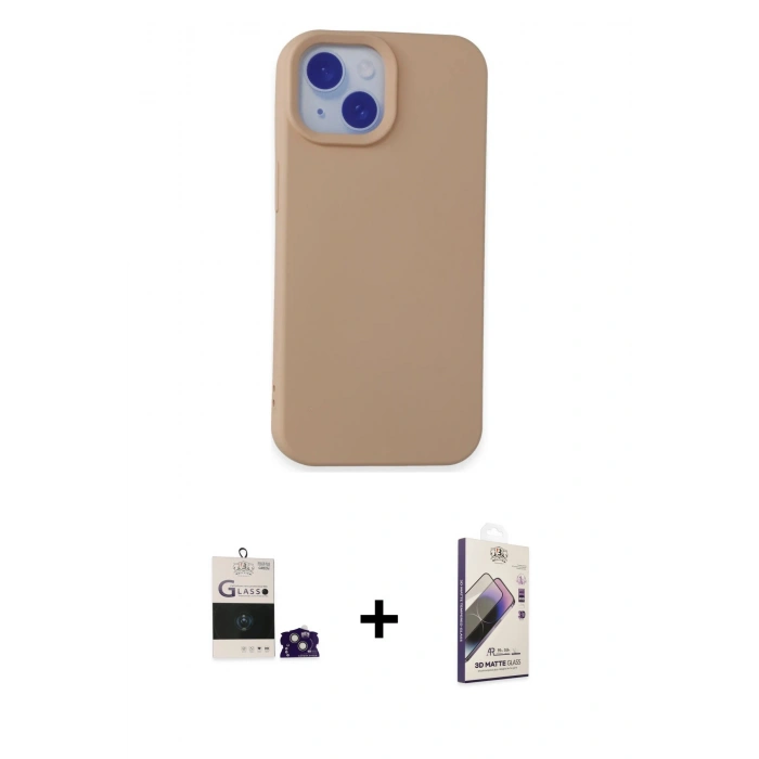 MARSİLYAN™- iPhone 15 Kılıf Ahenk Serisi - Siyah Bilvis 3D Mat Cam Ekran Koruyucu + Bilvis Titan Kamera Lens - YL