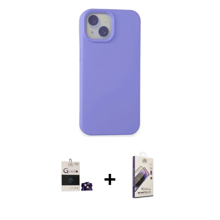 MARSİLYAN™- iPhone 15 Kılıf Ahenk Serisi - Siyah Bilvis 3D Mat Cam Ekran Koruyucu + Bilvis Titan Kamera Lens - YL