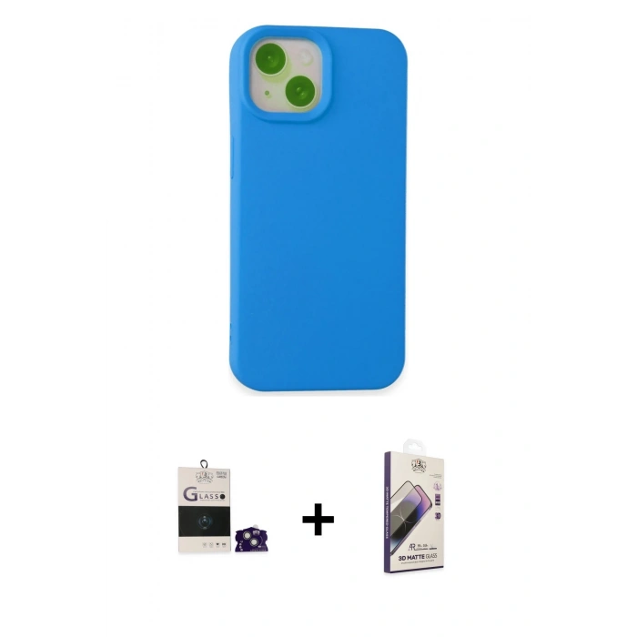 MARSİLYAN™- iPhone 15 Kılıf Ahenk Serisi - Siyah Bilvis 3D Mat Cam Ekran Koruyucu + Bilvis Titan Kamera Lens - YL