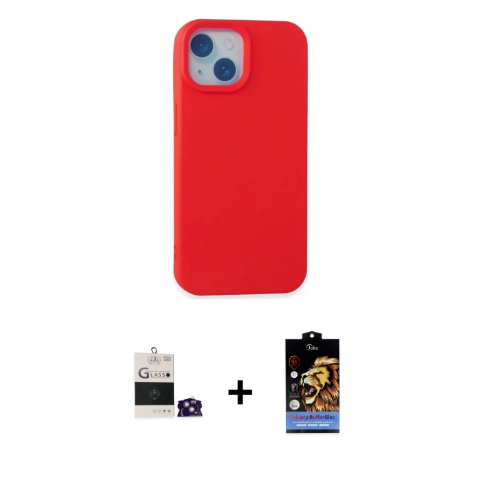 MARSİLYAN™- iPhone 15 Kılıf Ahenk Serisi - Siyah Buffer Hayalet Cam Ekran Koruyucu + Bilvis Titan Kamera Lens - YL