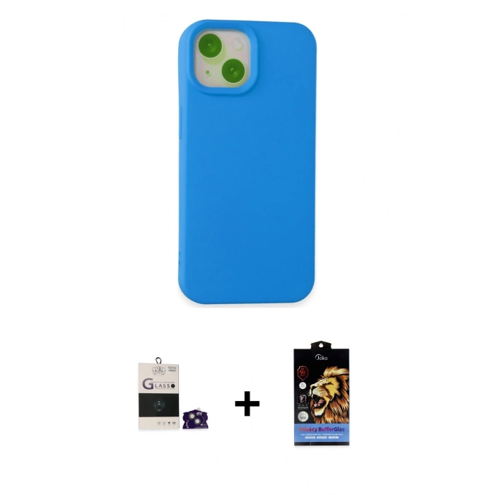 MARSİLYAN™- iPhone 15 Kılıf Ahenk Serisi - Siyah Buffer Hayalet Cam Ekran Koruyucu + Bilvis Titan Kamera Lens - YL
