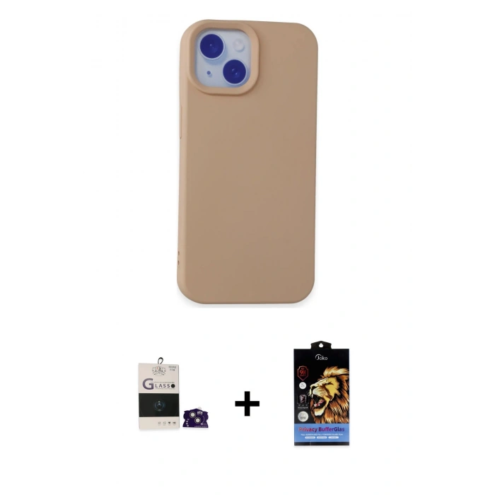 MARSİLYAN™- iPhone 15 Kılıf Ahenk Serisi - Siyah Buffer Hayalet Cam Ekran Koruyucu + Bilvis Titan Kamera Lens - PE