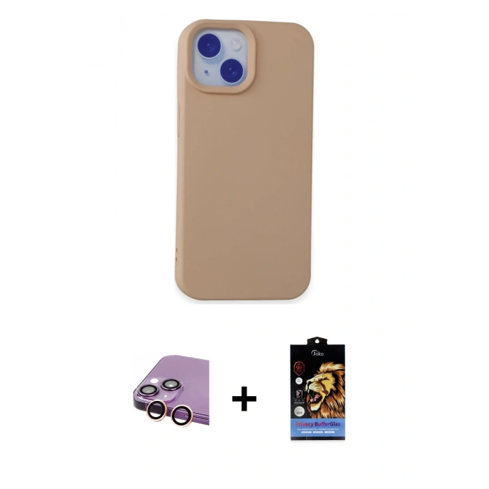 MARSİLYAN™- iPhone 15 Kılıf Ahenk Serisi - Siyah Buffer Hayalet Cam Ekran Koruyucu + Raze Metal Kamera Lens - PE
