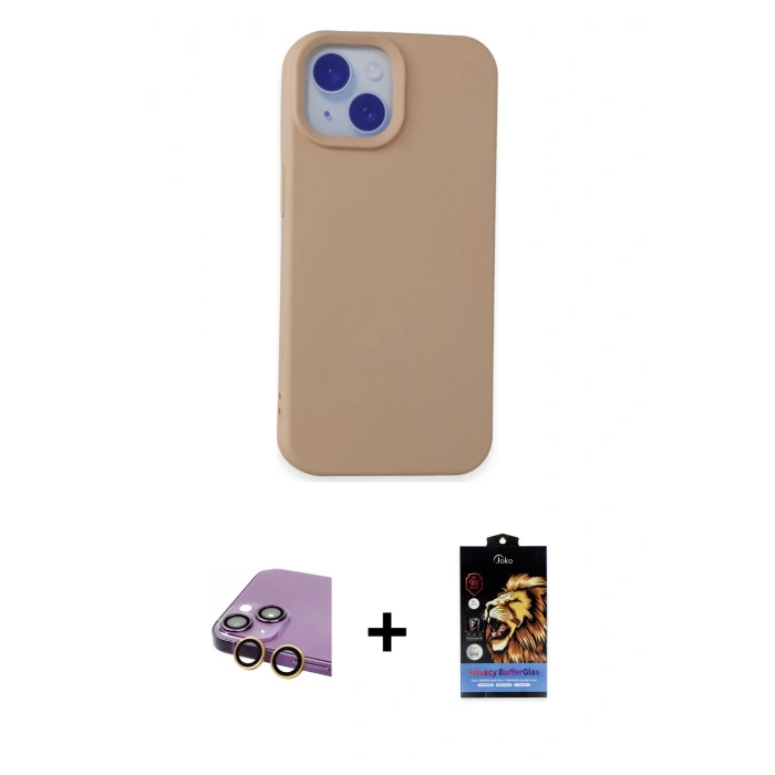 MARSİLYAN™- iPhone 15 Kılıf Ahenk Serisi - Siyah Buffer Hayalet Cam Ekran Koruyucu + Raze Metal Kamera Lens - SI