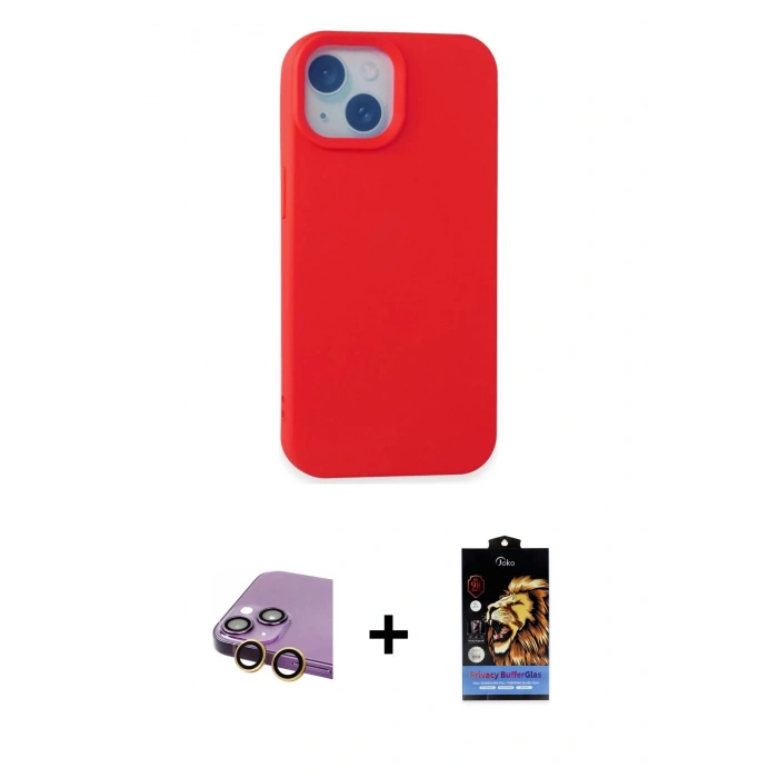 MARSİLYAN™- iPhone 15 Kılıf Ahenk Serisi - Siyah Buffer Hayalet Cam Ekran Koruyucu + Raze Metal Kamera Lens - SI