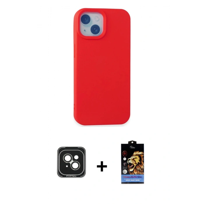 MARSİLYAN™- iPhone 15 Kılıf Ahenk Serisi - Siyah Buffer Hayalet Cam Ekran Koruyucu + Yeşil PVD Metal Kamera Lens