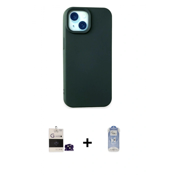 MARSİLYAN™- iPhone 15 Kılıf Ahenk Serisi - Siyah Joko Magic 5D Cam + Bilvis Titan Kamera Lens - SH