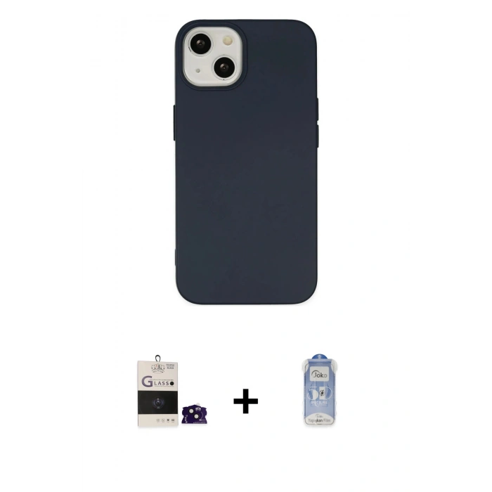 MARSİLYAN™- iPhone 15 Kılıf Ahenk Serisi - Siyah Joko Magic 5D Cam + Bilvis Titan Kamera Lens - SH