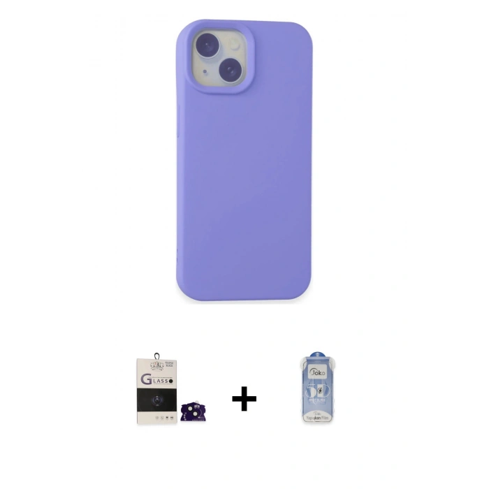 MARSİLYAN™- iPhone 15 Kılıf Ahenk Serisi - Siyah Joko Magic 5D Cam + Bilvis Titan Kamera Lens - SH