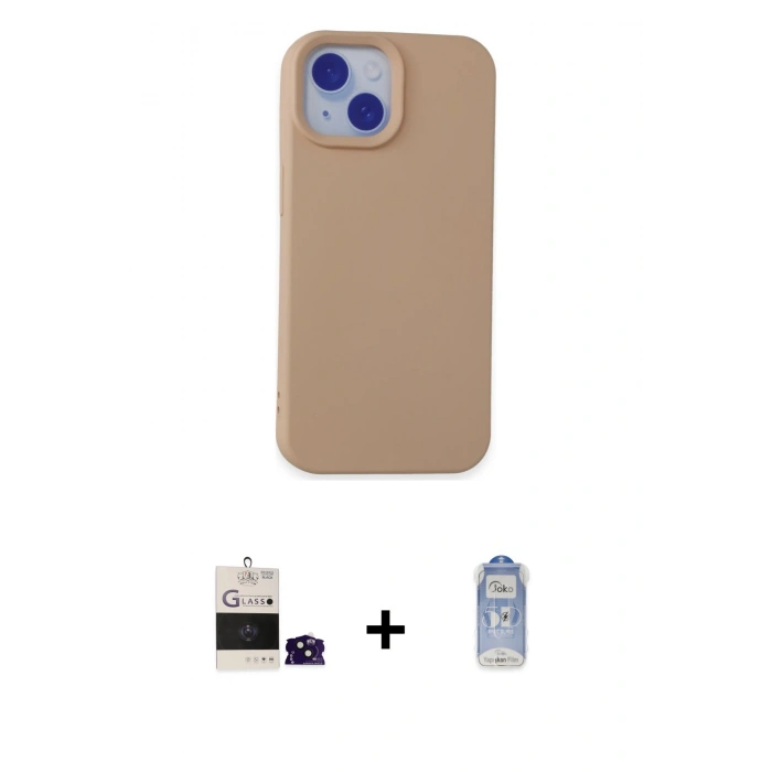 MARSİLYAN™- iPhone 15 Kılıf Ahenk Serisi - Siyah Joko Magic 5D Cam + Bilvis Titan Kamera Lens - SH