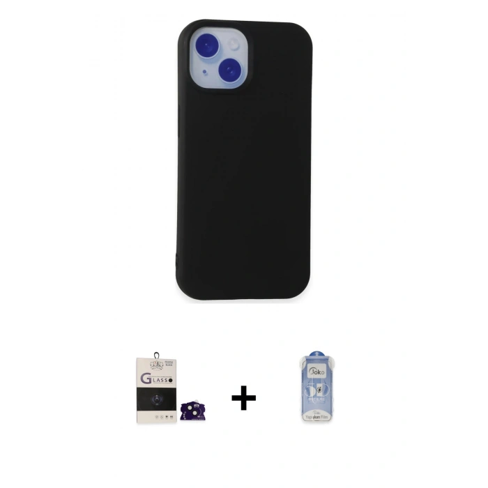 MARSİLYAN™- iPhone 15 Kılıf Ahenk Serisi - Siyah Joko Magic 5D Cam + Bilvis Titan Kamera Lens - SH