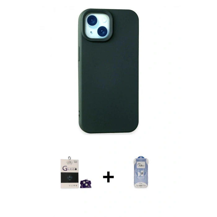 MARSİLYAN™- iPhone 15 Kılıf Ahenk Serisi - Siyah Joko Magic 5D Cam + Bilvis Titan Kamera Lens - YL