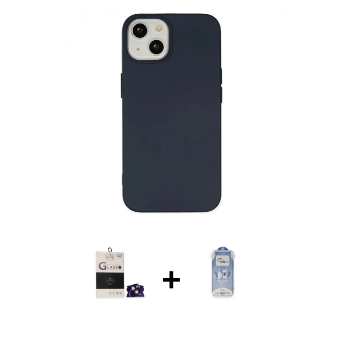 MARSİLYAN™- iPhone 15 Kılıf Ahenk Serisi - Siyah Joko Magic 5D Cam + Bilvis Titan Kamera Lens - YL