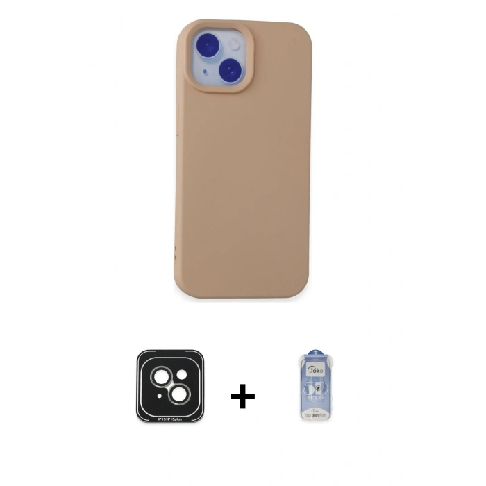 MARSİLYAN™- iPhone 15 Kılıf Ahenk Serisi - Siyah Joko Magic 5D Cam + PVD Metal Kamera Lens - YL