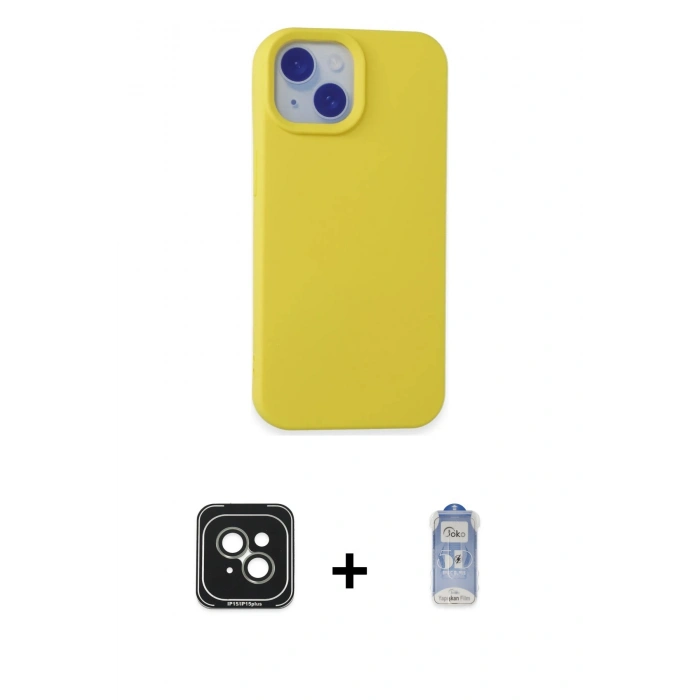 MARSİLYAN™- iPhone 15 Kılıf Ahenk Serisi - Siyah Joko Magic 5D Cam + PVD Metal Kamera Lens - YL