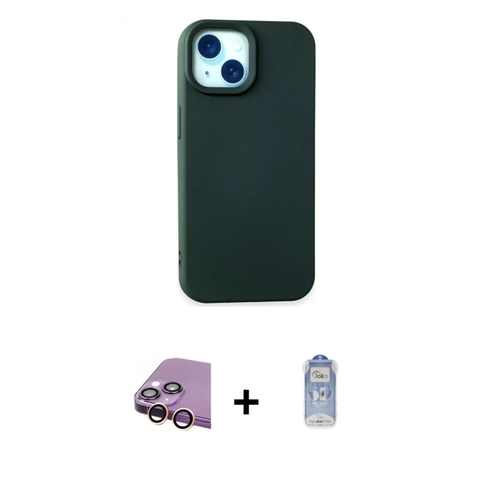 MARSİLYAN™- iPhone 15 Kılıf Ahenk Serisi - Siyah Joko Magic 5D Cam + Raze Metal Kamera Lens - PE