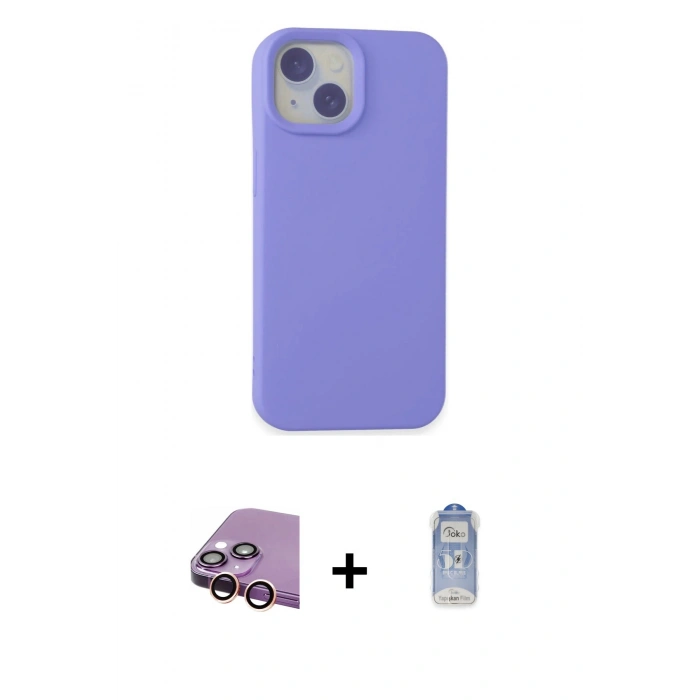 MARSİLYAN™- iPhone 15 Kılıf Ahenk Serisi - Siyah Joko Magic 5D Cam + Raze Metal Kamera Lens - PE