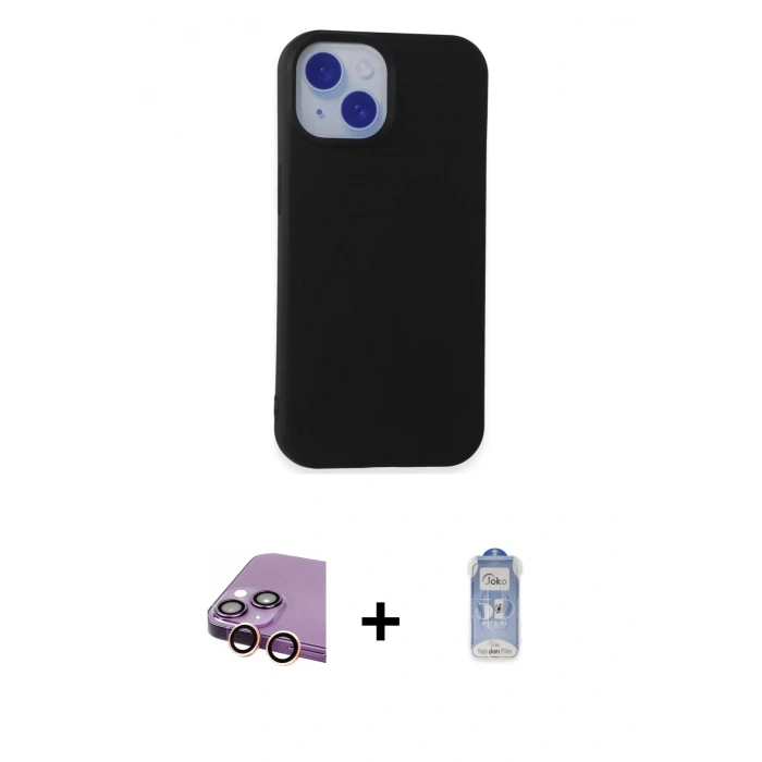 MARSİLYAN™- iPhone 15 Kılıf Ahenk Serisi - Siyah Joko Magic 5D Cam + Raze Metal Kamera Lens - PE